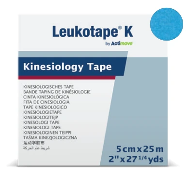 Leukotape K Dispenserrol, lichtblauw, 5 cm × 25 m, artikel 65078-05