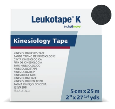 Leukotape K Dispenserrol, zwart, 5 cm × 25 m, artikel 65078-06